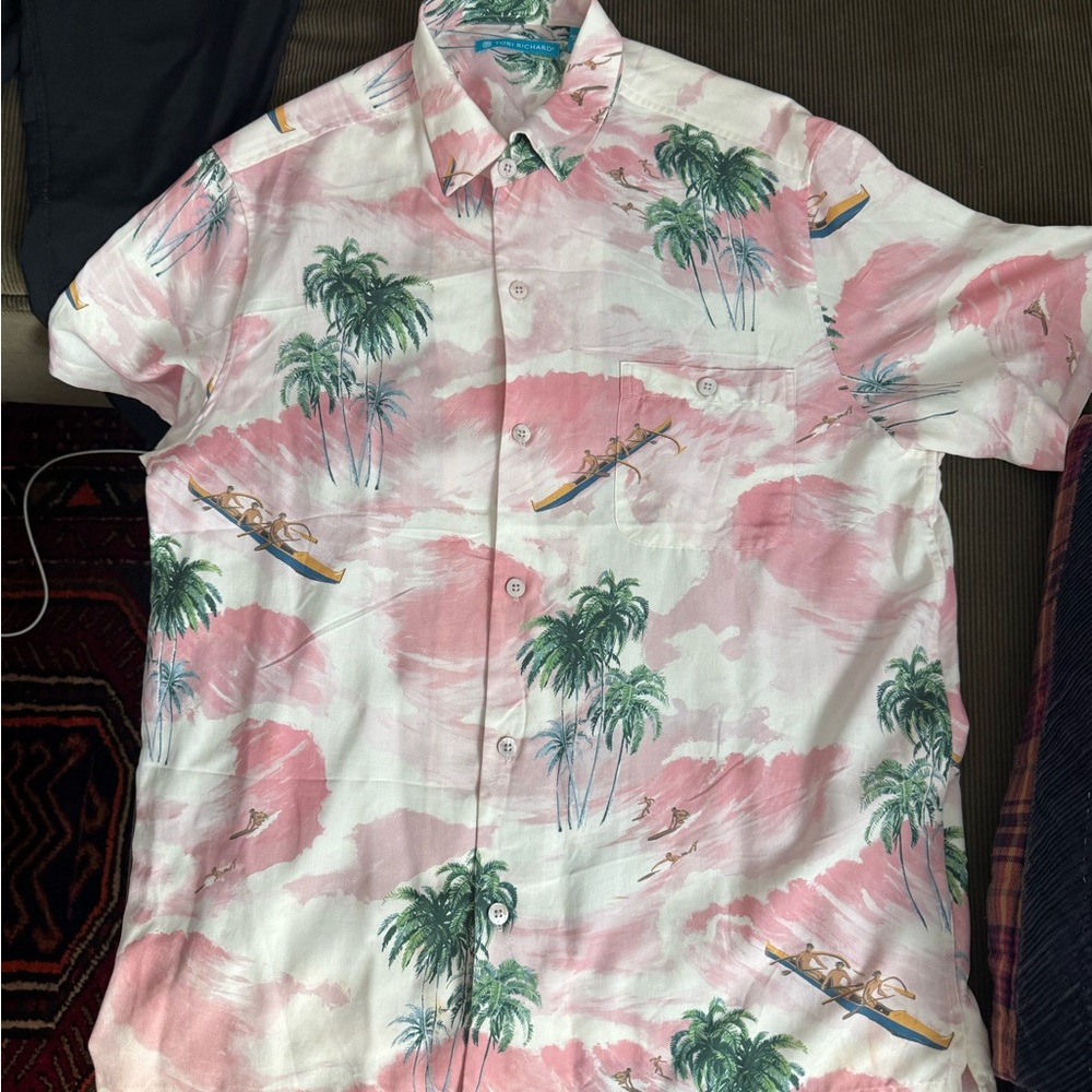 Tori Richard Pink and Green Palm Print Shirt